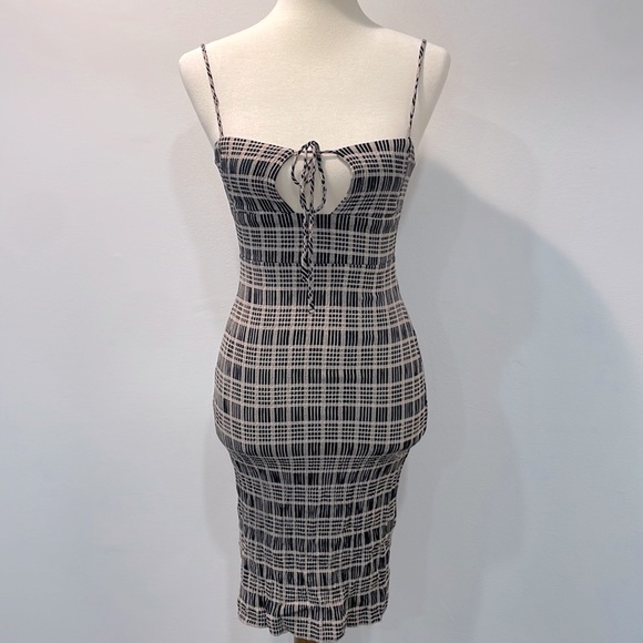 Reformation cream and black Plaid Strappy Bodycon mini dress size XXS - Picture 2 of 4